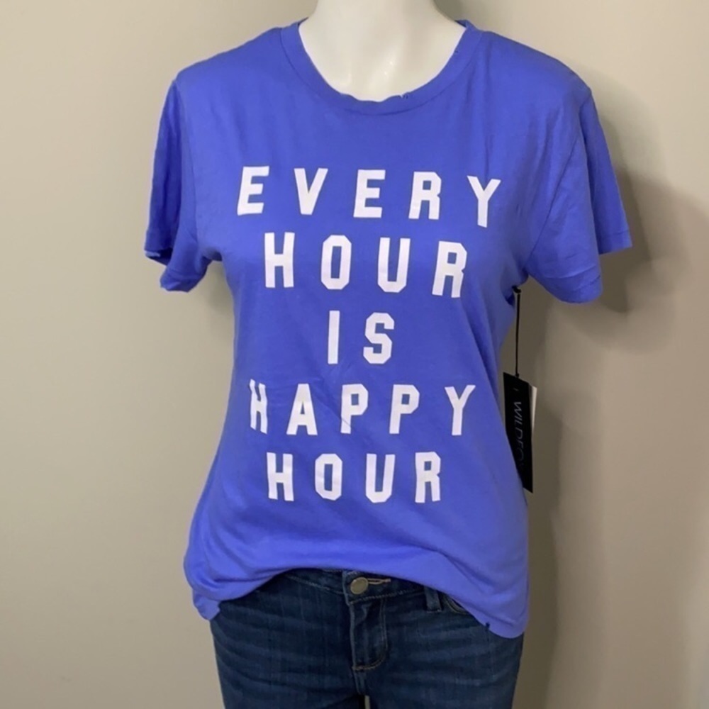WILDFOX Every Hour Is Happy Hour Blue Tshirt Sz XS